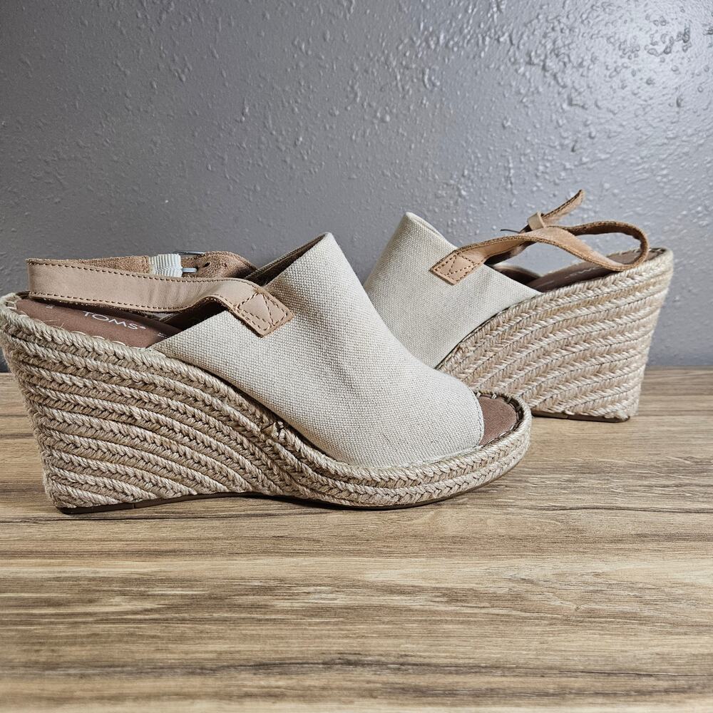 TOMS Monica Canvas Espadrille Wedge Sandals - Oatmeal New without Tags Size 11